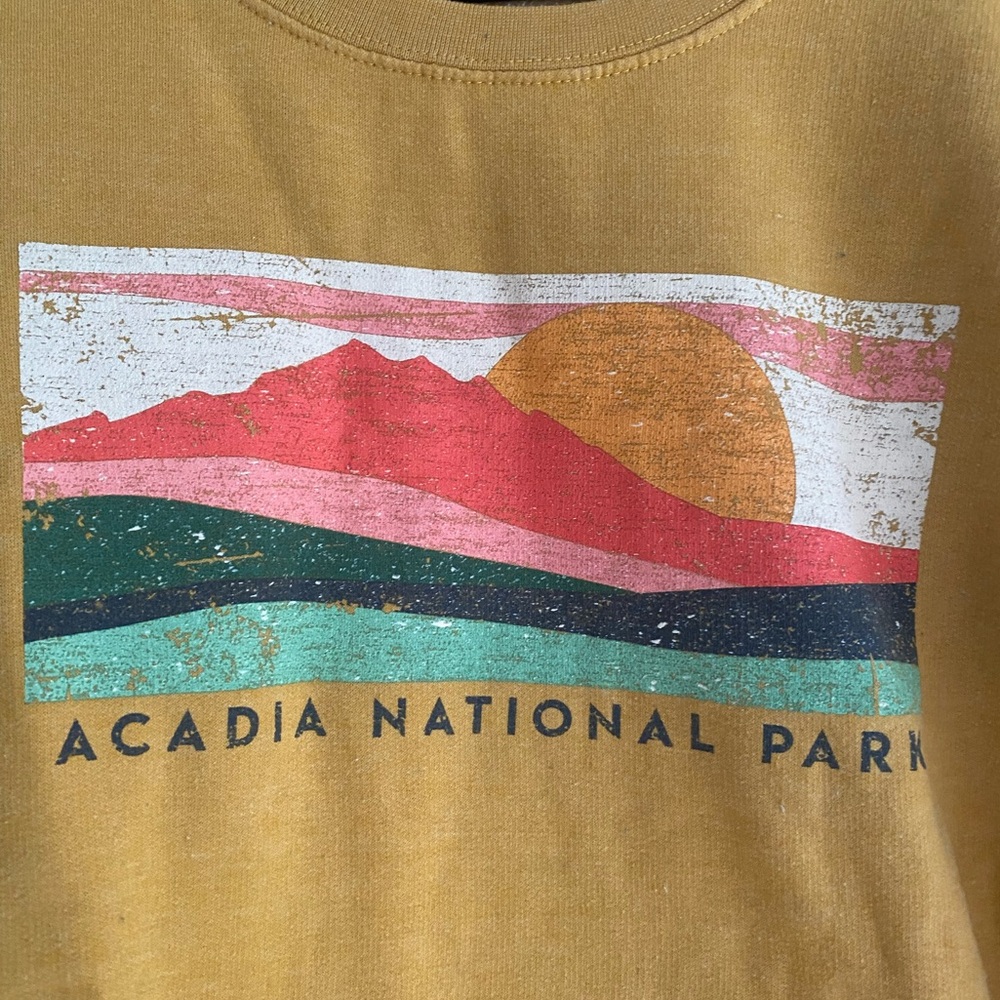 Women’s Crew Neck Sweatshirt Acadia National Park | Mustard Yellow | Medium - Picture 2 of 5